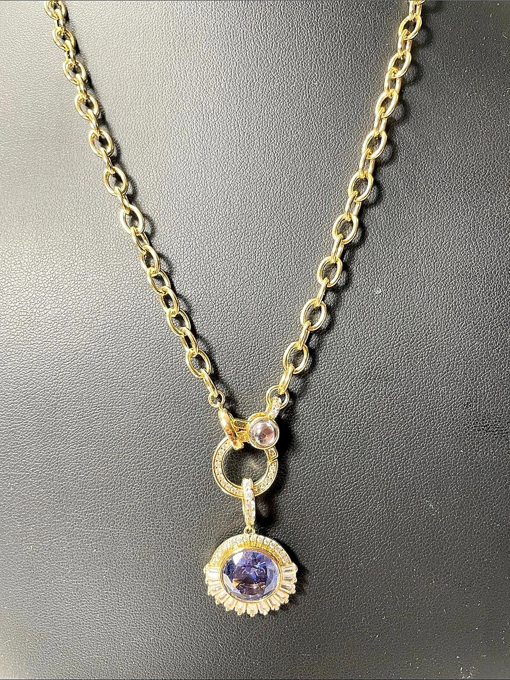 Bomb Party Lab Created Sapphire and Quartz Blue Pendant and Charm Holder New
